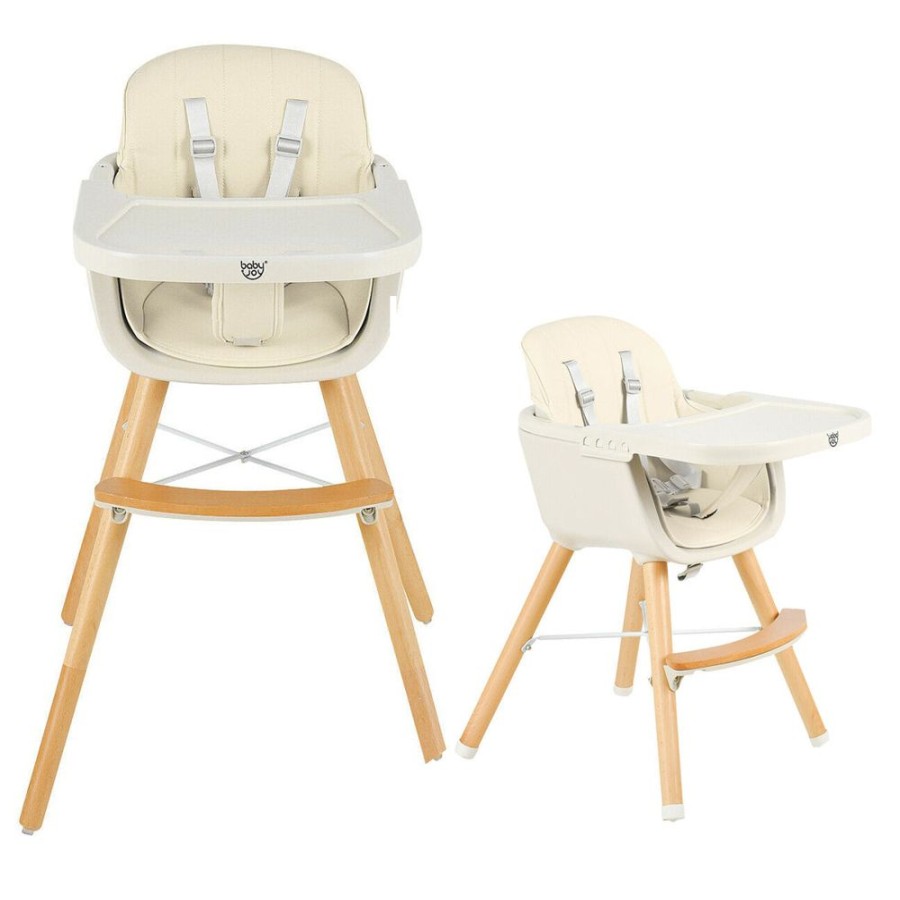 Mealtime littlehelper | 3-In-1 Adjustable Height Beech Wooden High Chair & Tray | Low Chair | Cream Cushion