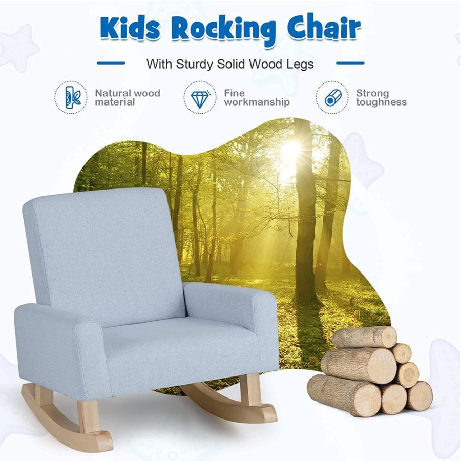 Toddler Furniture & Accessories littlehelper | Eco Wood Frame | Anti-Tip Spine Supporting Armchair | Rocking Chair | Linen Blue | 3-6 Years