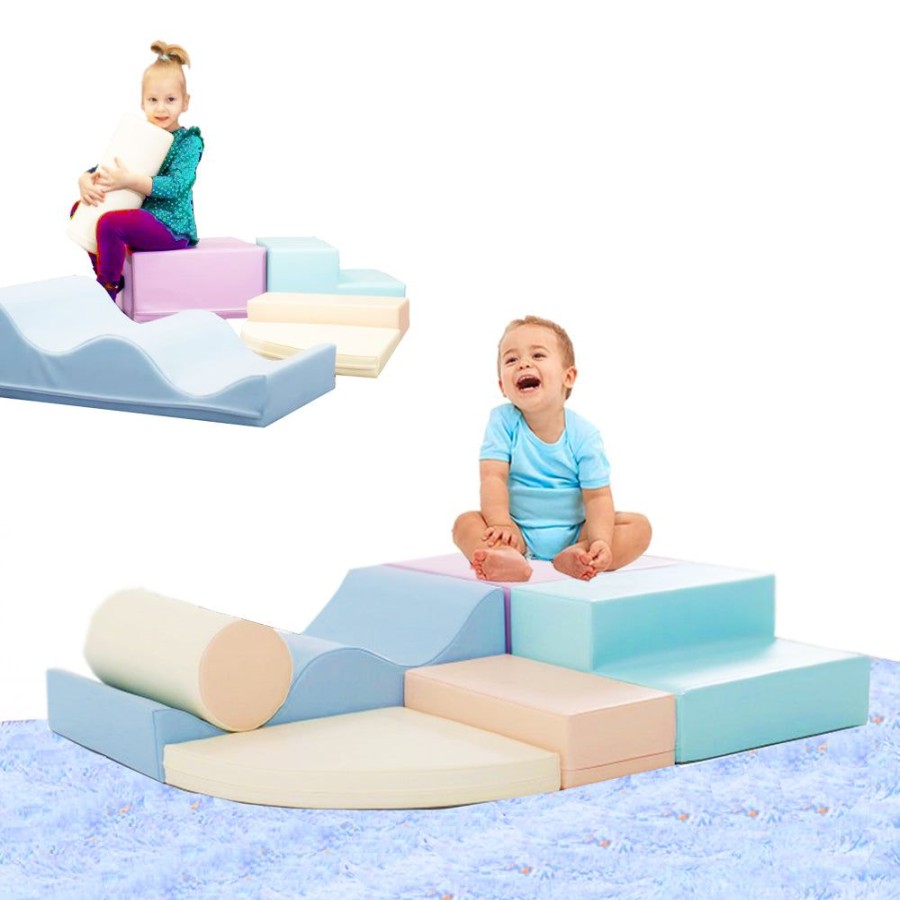 Baby & Nursery littlehelper Toys | Montessori Large Soft Play Equipment | 6 Piece Foam Play Set With Steps | Pastel Colours | 6 Months+