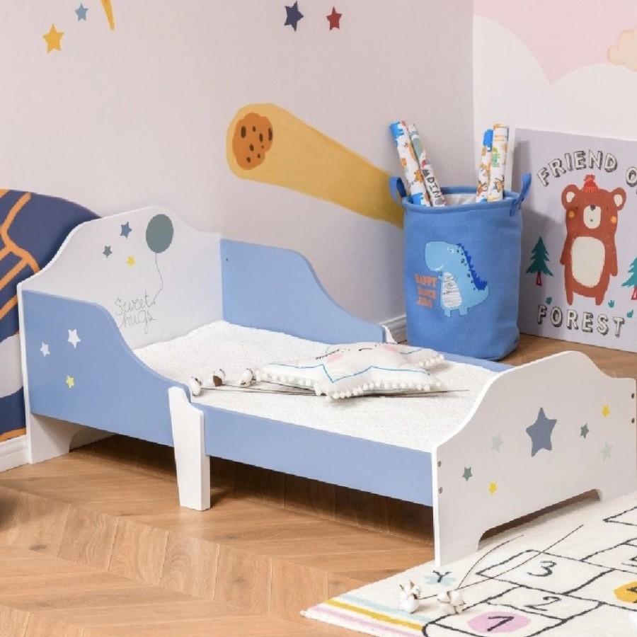 Toddler Furniture & Accessories littlehelper Toddler Beds | Superstar "Sweet Hugs" Kids Single Bed With Side Rails | Blue & White | 1.43M Long X 73Cm Wide | 3-6 Years