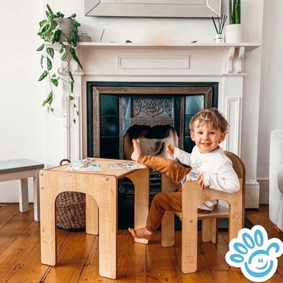 Toddler Furniture & Accessories littlehelper | Little Helper Montessori Wooden Funstation Kids Table And Chairs Set | Natural