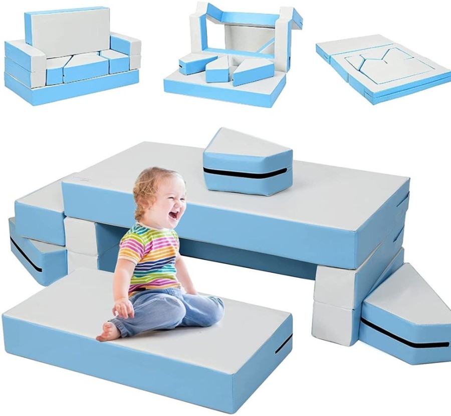 Baby & Nursery littlehelper Baby Play Mats | Montessori 4-In-1 Soft Play Equipment | 8 Piece Foam Play Set | Bed, Sofa & Table | Blues | 12M+