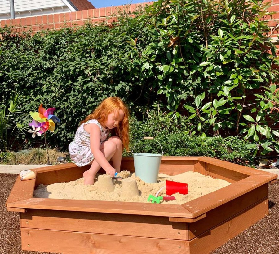 Playtime littlehelper Sand & Water Table | Kids Large Hexagonal Eco Wooden Sandpit With Cover | 1.5M Diameter | 12M+