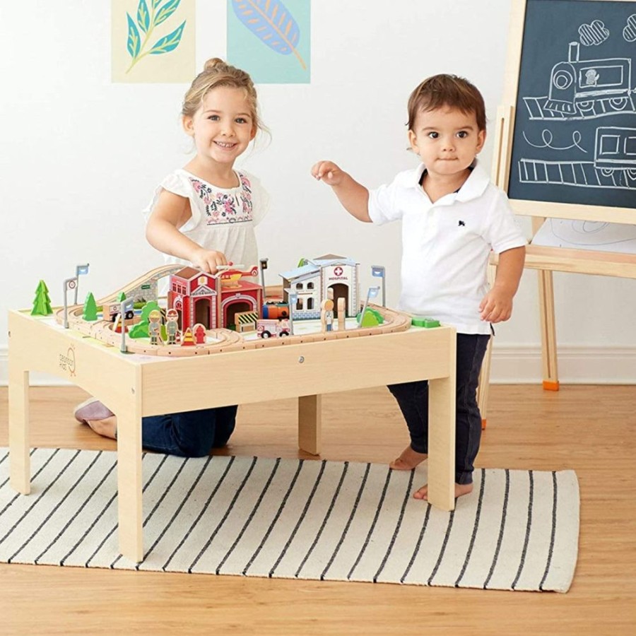 Playtime littlehelper Role Play Toys | Montessori Wooden Train Set | 2-In-1 Wooden Train Table | 85Pc Train Set