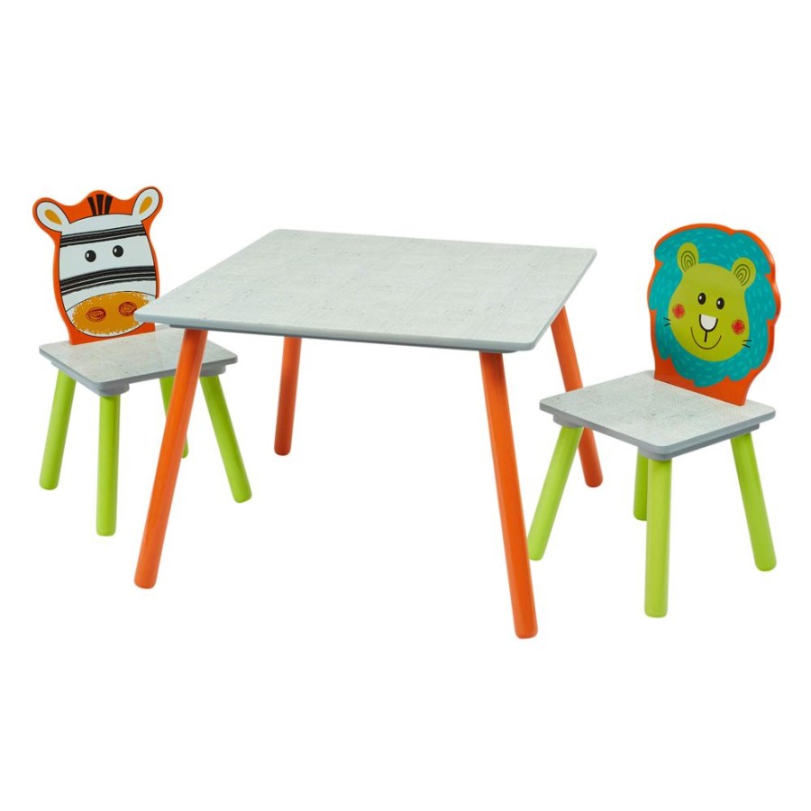 Toddler Furniture & Accessories littlehelper | Kids | Scratch-Resistant Jungle Wooden Table And 2 Chairs | White | Lion & Zebra