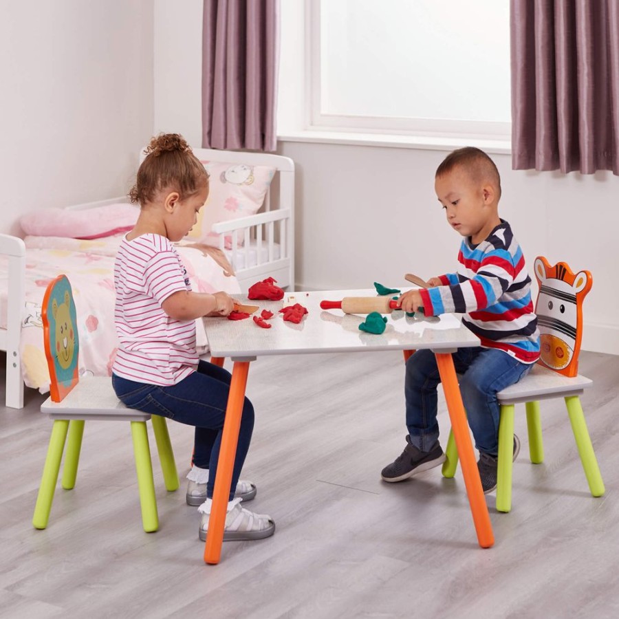 Toddler Furniture & Accessories littlehelper | Kids | Scratch-Resistant Jungle Wooden Table And 2 Chairs | White | Lion & Zebra