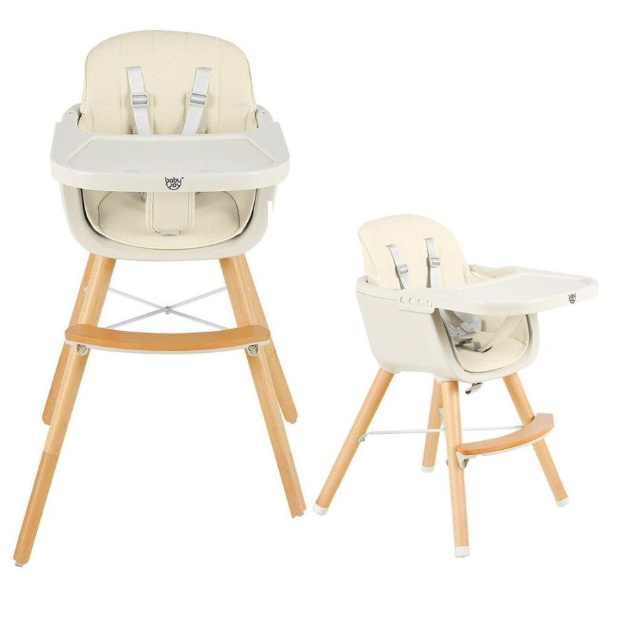 Mealtime littlehelper | 3-In-1 Adjustable Height Beech Wooden High Chair & Tray | Low Chair | Cream Cushion