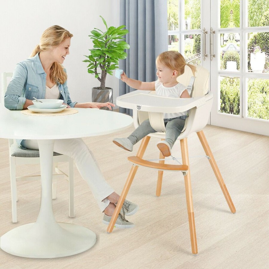 Mealtime littlehelper | 3-In-1 Adjustable Height Beech Wooden High Chair & Tray | Low Chair | Cream Cushion