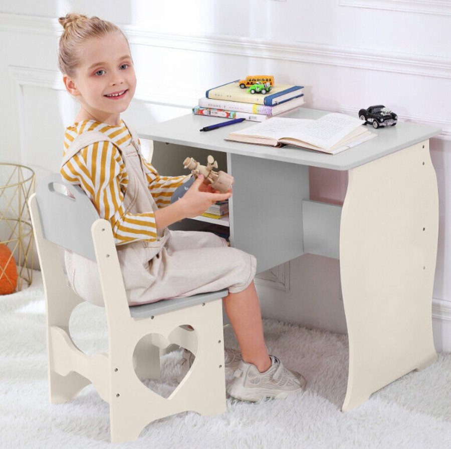 Toddler Furniture & Accessories littlehelper | Montessori Sweetheart Children'S Homework Desk | Bookshelf | Storage & Stool | Cream & Grey | 3-10 Years