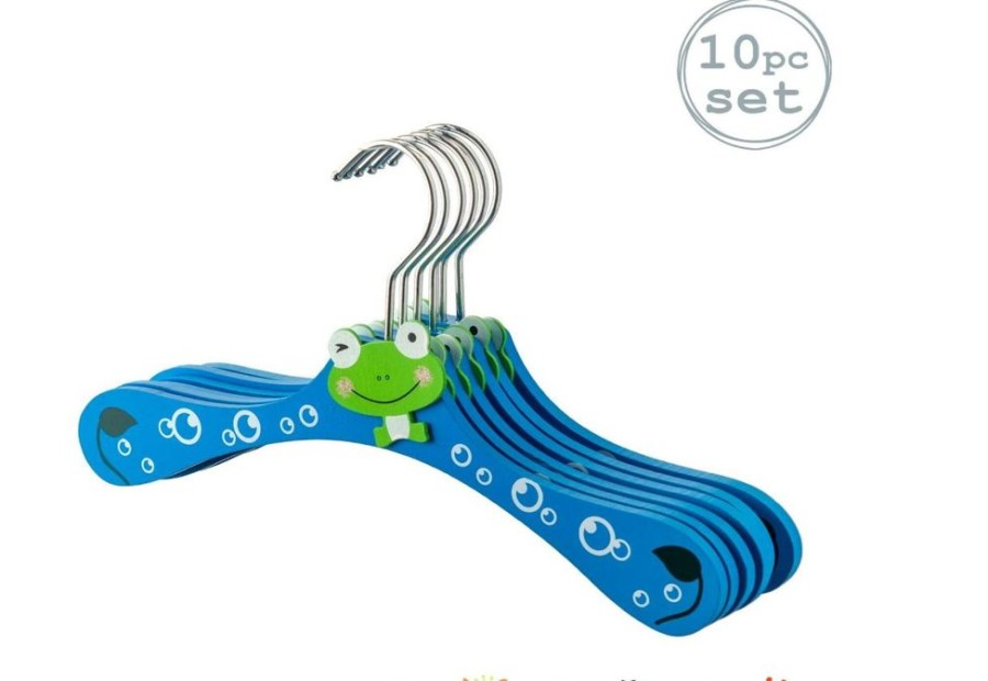 Toddler Furniture & Accessories littlehelper | Children'S Wooden Hangers | Toddler Hangers | Cute Frog | Pack Of 10 | Blue