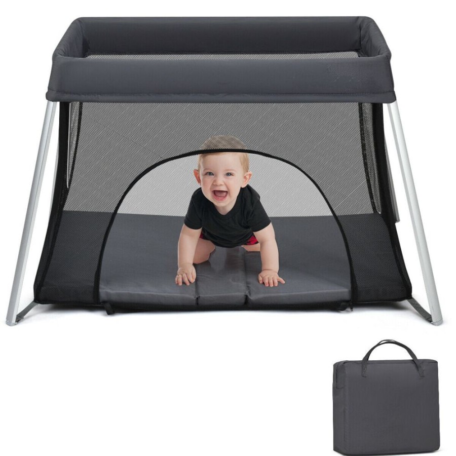 Baby & Nursery littlehelper Travel Cots & Playpens | Breathable 2-In-1 Travel Cot Playpen With Spine Supporting Mattress & Carry Bag | Portable Crib | Black