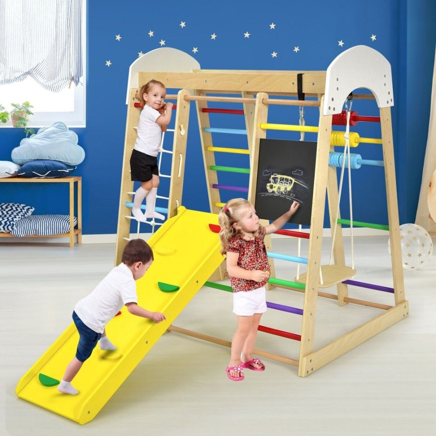 Playtime littlehelper Kids Climbing Frames | Children'S 8-In-1 Eco Wood Montessori Climbing Gym With Swing | Slide | Climbing Wall | Monkey Bars & More | 3 Years+