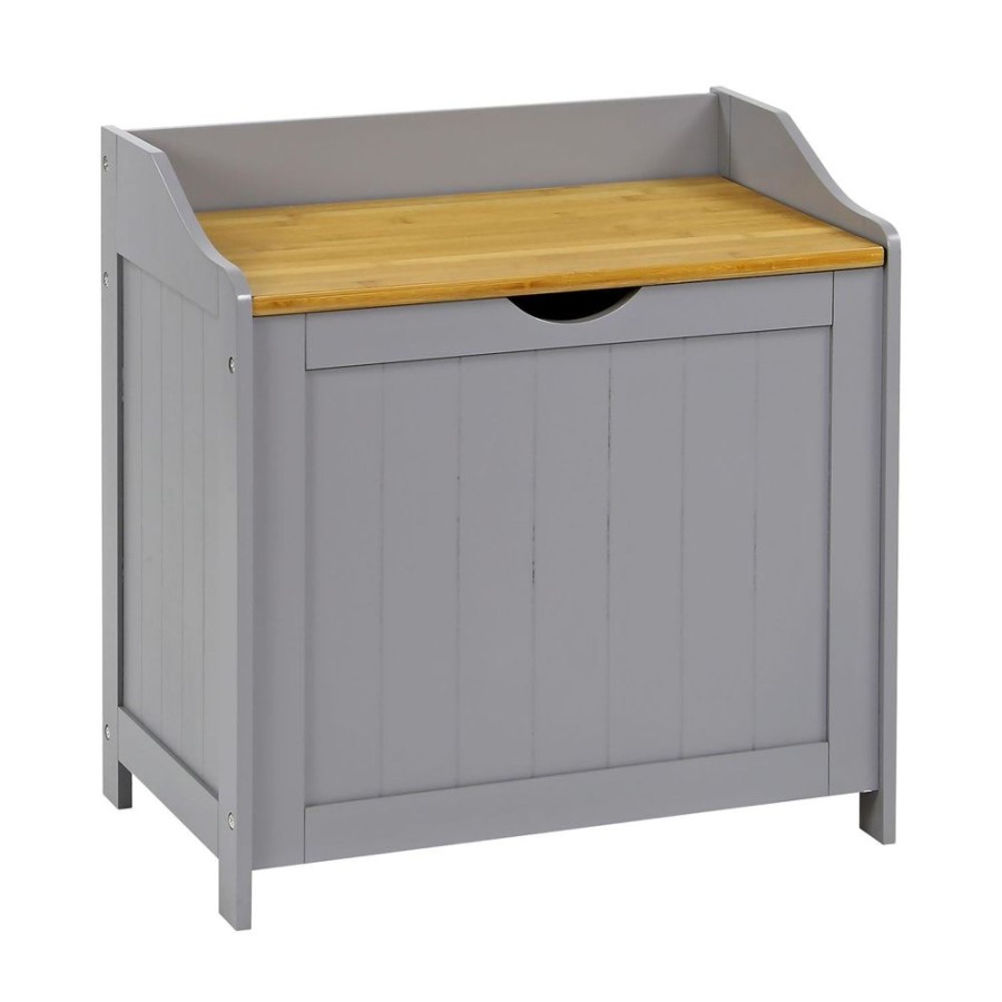 Baby & Nursery littlehelper Toy Box | Large Wooden Toy Box & Bench With Slow Release Hinge | Ottoman | Blanket Box | Grey With Natural Bamboo Lid