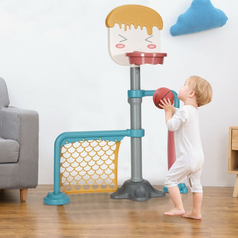 Playtime littlehelper Activity Toys | 2-In-1 Kids Basketball Stand | Adjustable Rubber Football Goal Smooth Roller | 3 Years+