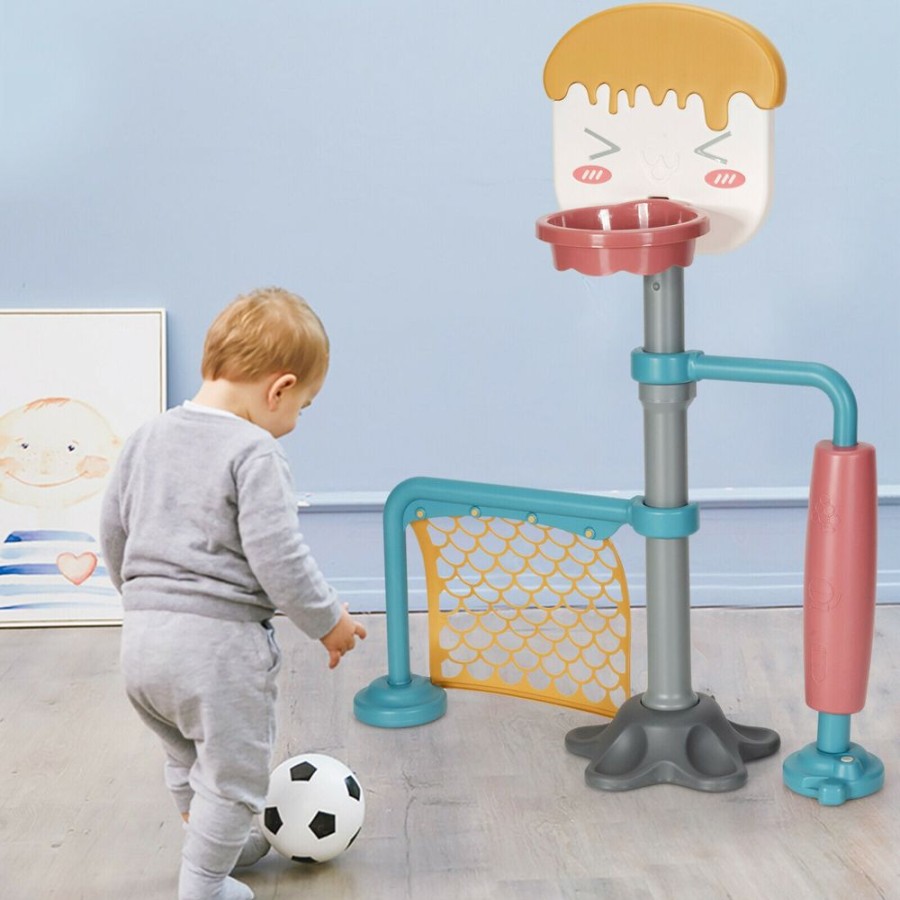 Playtime littlehelper Activity Toys | 2-In-1 Kids Basketball Stand | Adjustable Rubber Football Goal Smooth Roller | 3 Years+