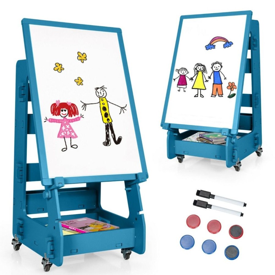 Playtime littlehelper Montessori Toys & Products | Mobile Montessori Height Adjustable Wood Easel | Magnetic Whiteboard | Magnets | Storage | 3 Years +