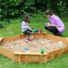 Playtime littlehelper Sand & Water Table | Extra Large Heavy Duty Pre-Treated Wooden Sandpit With Seats & Rain Cover | 1.8M Diameter | 18M+