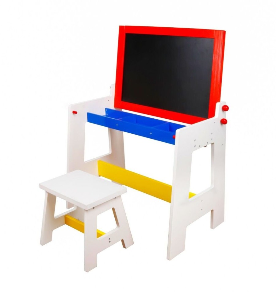 Playtime littlehelper | Eco-Conscious Solid Wood 2-In-1 Desk & Stool Set With Easel, Storage & Paper Roll | 3-8 Years