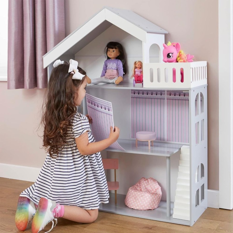 Playtime littlehelper Dollhouses | Large Wooden Montessori Bookcase Dollhouse | Bookshelf | Toy Storage | White & Grey