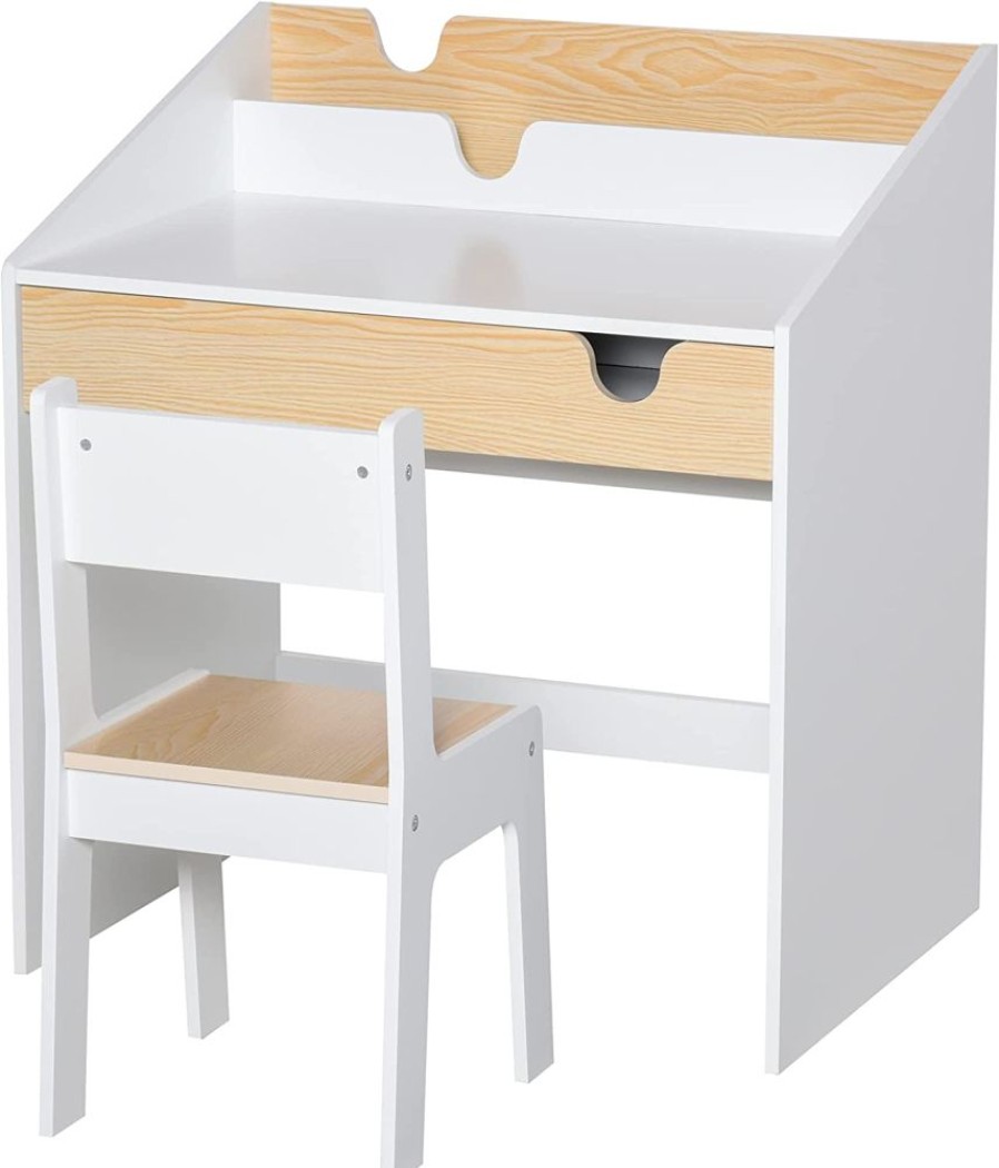 Toddler Furniture & Accessories littlehelper | Montessori Children'S Homework Desk | Bookshelf | Storage & Chair | Natural & White | 3-8 Years