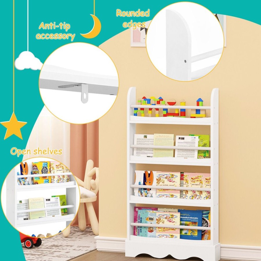 Toddler Furniture & Accessories littlehelper | Childrens | Kids 4 Tier Wall Mounted Wooden Bookcase | White | 1.18M High