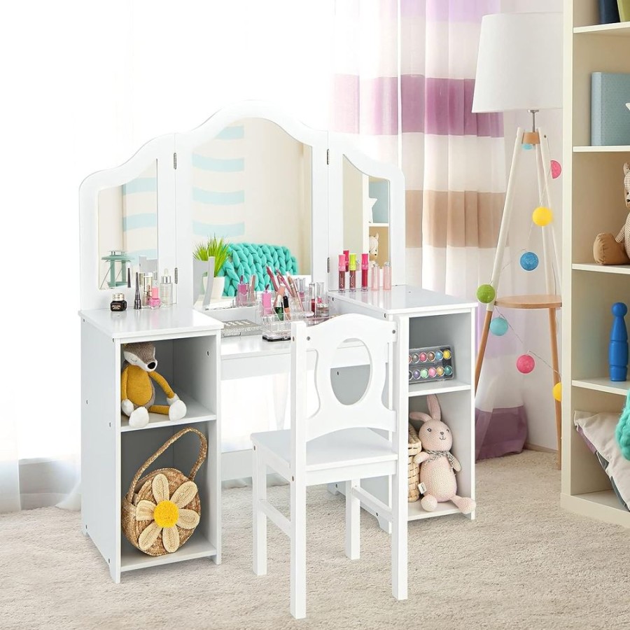 Toddler Furniture & Accessories littlehelper | Montessori 2-In-1 Homework Desk & Vanity Dressing Table & Chair| Bureau | Storage | White | 3-10 Years