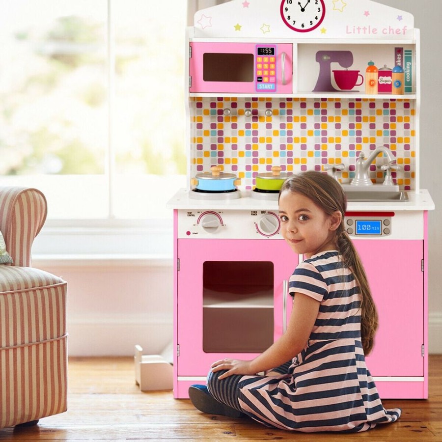 Playtime littlehelper Toy Kitchens | Children'S | Kids Wooden Toy Kitchen Including Playset | Pink & White | 3-7 Years