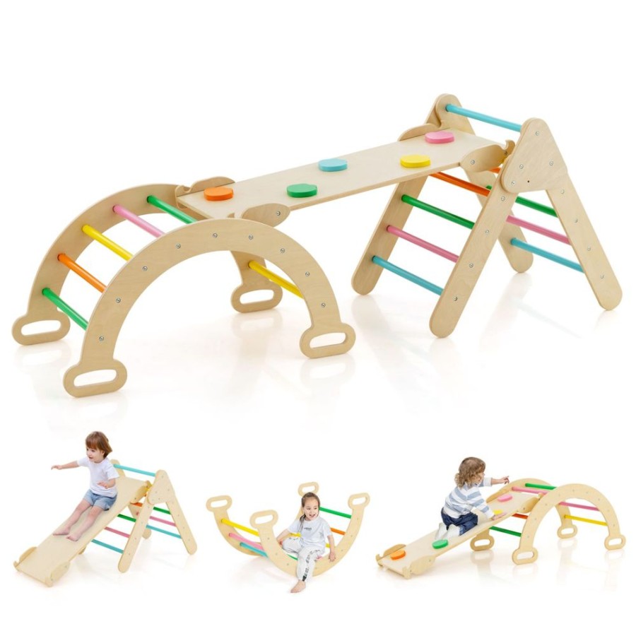 Playtime littlehelper Montessori Toys & Products | 6-In-1 Eco Wood Climbing Frame | Montessori Pikler Set | Arch | Rocker | Slide | Climbing Triangle | Den