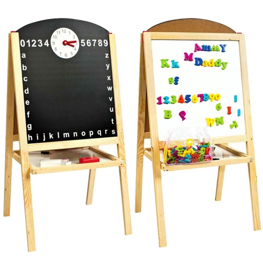 Toddler Furniture & Accessories littlehelper | Kids Wooden Easel | Blackboard & Whiteboard With Clock, Chalks & 104Pc Magnetic Letter & Number Set | 3 Years+