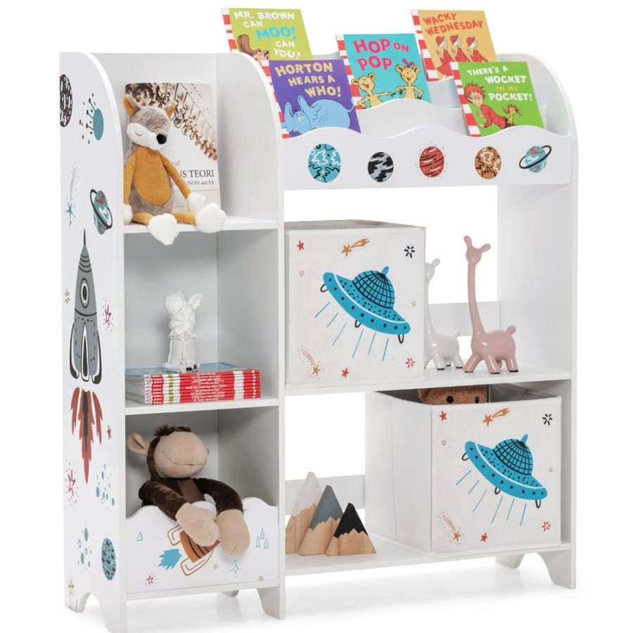 Toddler Furniture & Accessories littlehelper | 2-In-1 Montessori Bookshelf & Toy Storage Unit | Wooden Storage | Space Theme | White