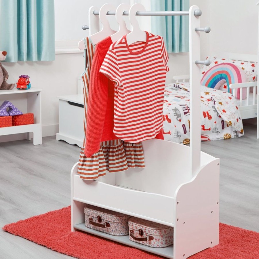 Playtime littlehelper Montessori Toys & Products | Montessori Childrens Clothes Rail | Kids Dress Up Rail | With Storage | White & Grey