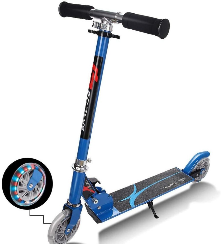 Playtime littlehelper Balance Bikes | Kids Aluminum Folding Stunt Scooter Adjustable T-Bar | Push Kick Light Up 2 Wheels | Blue