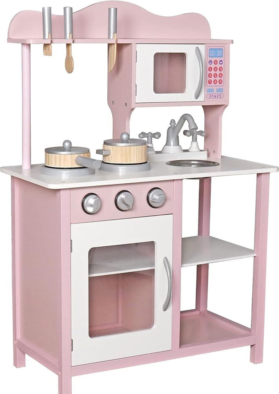 Toddler Furniture & Accessories littlehelper | Kids Wooden Play Kitchen Cooker Role Play Childrens Pretend Toys + Utensil Pink