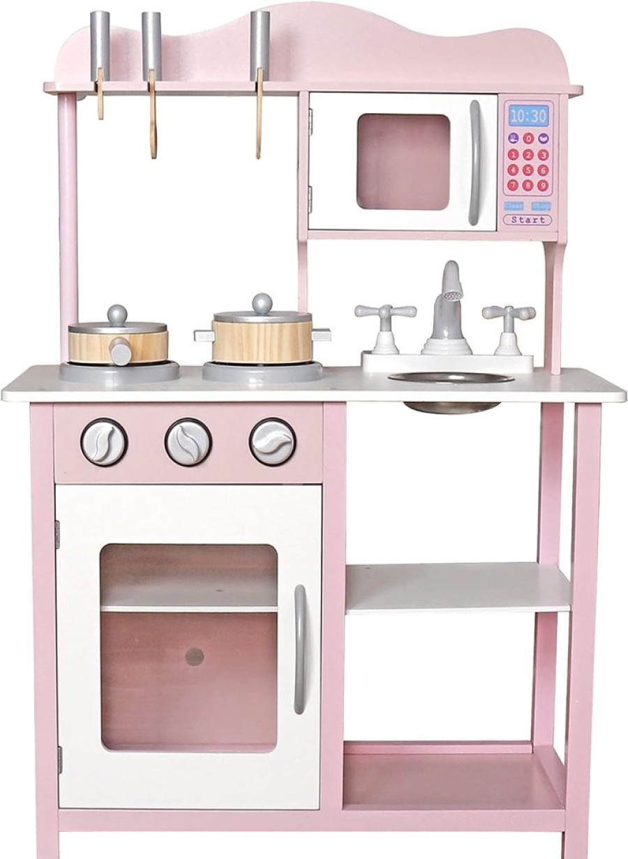 Toddler Furniture & Accessories littlehelper | Kids Wooden Play Kitchen Cooker Role Play Childrens Pretend Toys + Utensil Pink