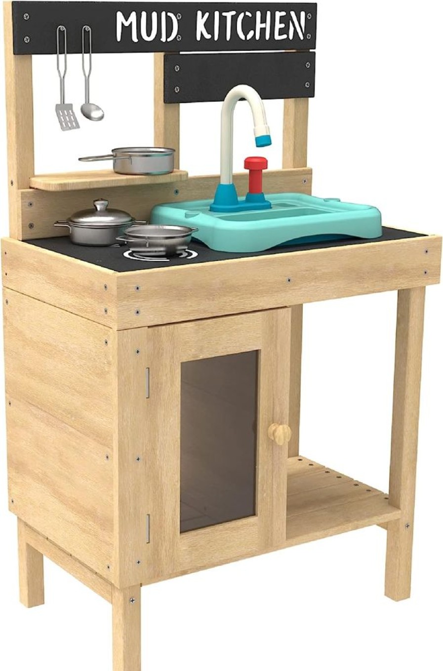 Playtime littlehelper Toy Kitchens | Fsc Montessori Eco Wood Kids Mud Kitchen | Wooden Toy Kitchen | Working Tap & Sink | 3 Years+