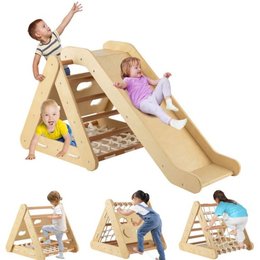 Playtime littlehelper Kids Climbing Frames | 4-In-1 Children'S Eco Birch Wood Climbing Frame | Montessori Pikler Triangle, Slide & Climber | Natural Wood