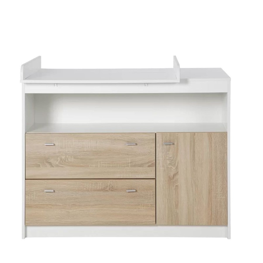 Baby & Nursery littlehelper Changing Units | Eco Conscious Sonoma Oak Wood Baby Changing Unit | Storage Pockets | Cupboard & 2 Drawers | Removable Topper | White & Oak