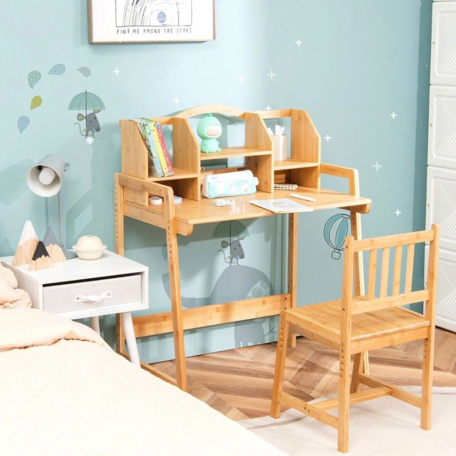 Toddler Furniture & Accessories littlehelper | Children'S Eco Bamboo Desk & Chair | Height Adjustable | Bookshelf | 3-10 Years