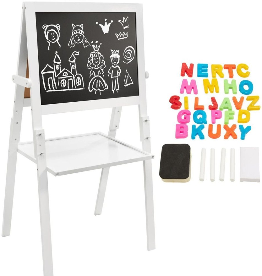 Playtime littlehelper | Montessori Double Sided Wooden Easel | Magnetic | Whiteboard, Magnets & Chalk | White | 98Cm High