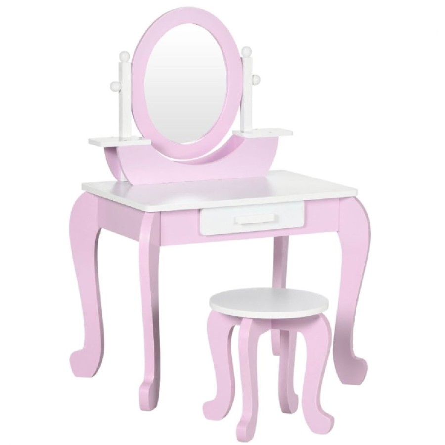 Toddler Furniture & Accessories littlehelper | Girls Dressing Table With Mirror And Stool | Vanity Unit With Drawer | Pink & White | 3-6 Years