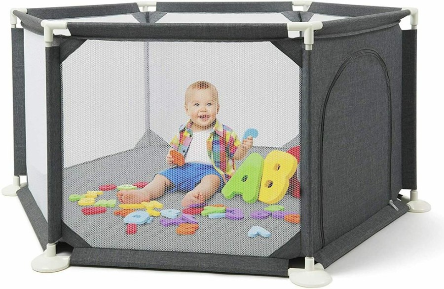 Baby & Nursery littlehelper Travel Cots | Premium Quality Safe & Secure Baby Playpen | Ball Pool With Zip Door | Grey | 6 - 36M