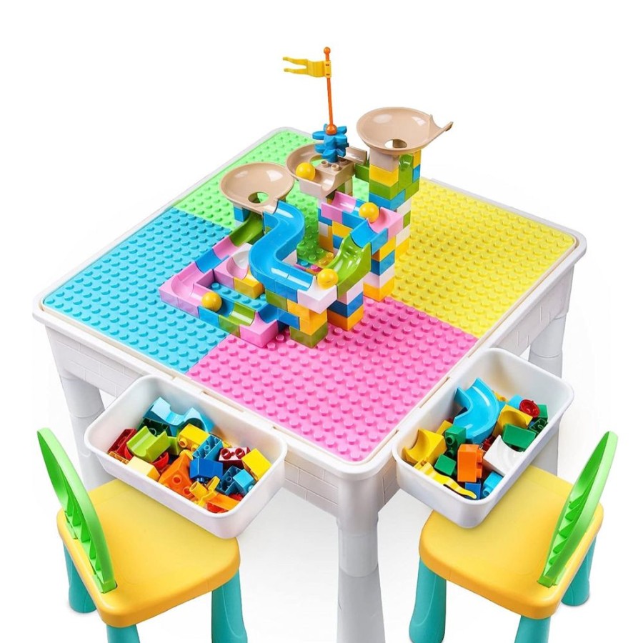 Toddler Furniture & Accessories littlehelper | Childrens 5-In-1 Montessori Multifunction Table & 2 Chairs With 120 Pc Blocks & Marble Run | 3 Years+