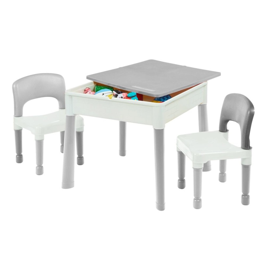 Playtime littlehelper Montessori Toys & Products | Montessori 5-In-1 Table & 2 Chairs Set | Sand & Water Pit | Lego | Dry Wipe Top | Grey & White