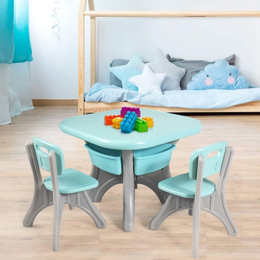 Toddler Furniture & Accessories littlehelper | Kids Chunky And Funky Large Table & Chairs With Storage | Grey & Aqua | 3-8 Years