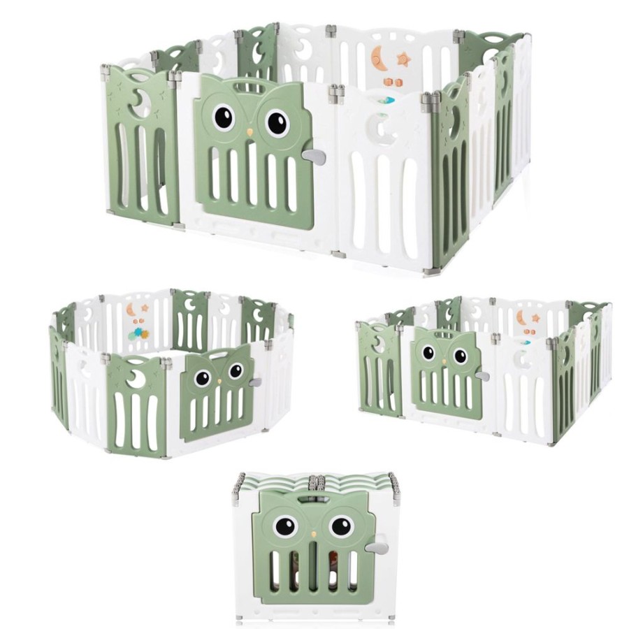 Baby & Nursery littlehelper Travel Cots & Playpens | 14 Panel Non-Toxic Bpa-Free Recyclable Foldable Baby Playpen And Ball Pool | Modular | Sage Green & White