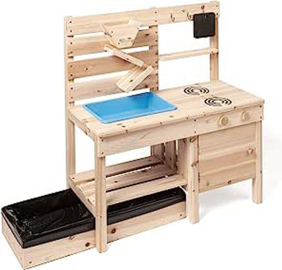 Playtime littlehelper Toy Kitchens | Montessori Eco Friendly Natural 3-In-1 Wooden Mud Kitchen | Sandpit | Water Wall | Toy Kitchen | 18M+